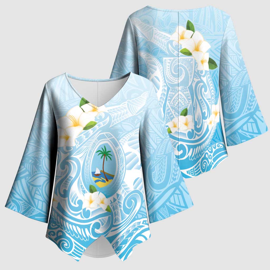 Guam Fishhook Mix Guasali Flowers Kimono Sleeve Blouse Dreaming Turquoise