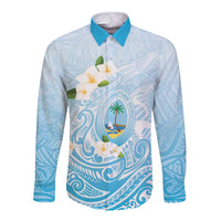 Guam Fishhook Mix Guasali Flowers Long Sleeve Button Shirt Dreaming Turquoise