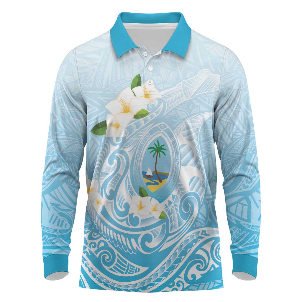 Guam Fishhook Mix Guasali Flowers Long Sleeve Polo Shirt Dreaming Turquoise