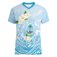 Guam Fishhook Mix Guasali Flowers Women V-Neck T-Shirt Dreaming Turquoise