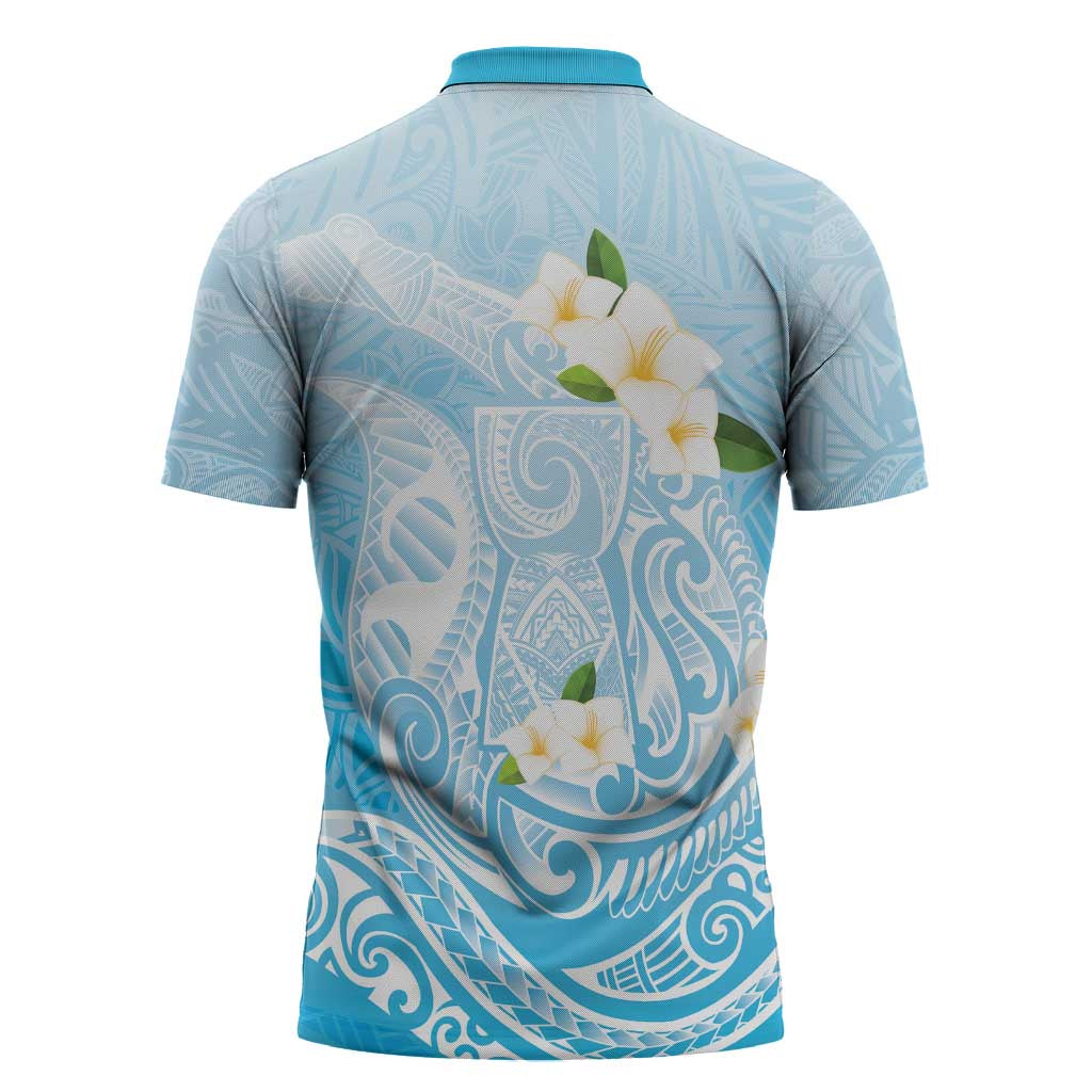 Guam Fishhook Mix Guasali Flowers Zipper Polo Shirt Dreaming Turquoise
