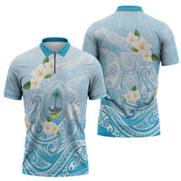 Guam Fishhook Mix Guasali Flowers Zipper Polo Shirt Dreaming Turquoise