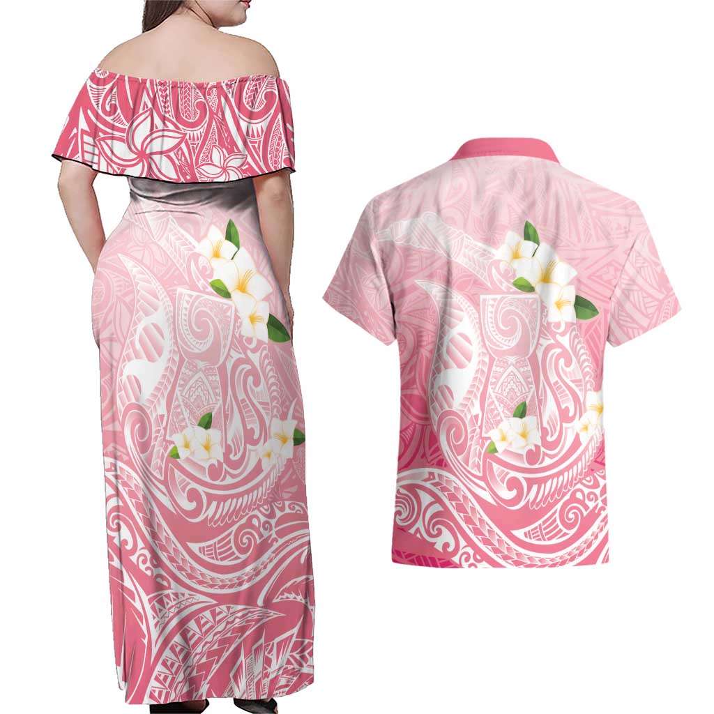Guam Fishhook Mix Guasali Flowers Couples Matching Off Shoulder Maxi Dress and Hawaiian Shirt Dreaming Coral LT7 - Polynesian Pride