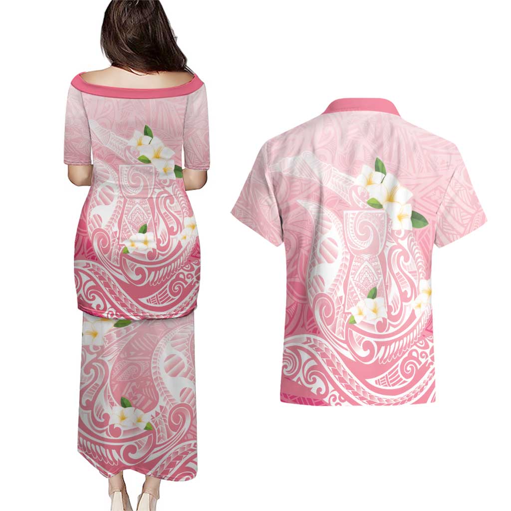 Guam Fishhook Mix Guasali Flowers Couples Matching Puletasi and Hawaiian Shirt Dreaming Coral