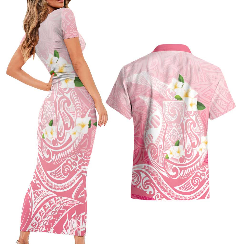 Guam Fishhook Mix Guasali Flowers Couples Matching Short Sleeve Bodycon Dress and Hawaiian Shirt Dreaming Coral LT7 - Polynesian Pride