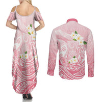 Guam Fishhook Mix Guasali Flowers Couples Matching Summer Maxi Dress and Long Sleeve Button Shirt Dreaming Coral