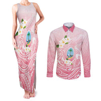 Guam Fishhook Mix Guasali Flowers Couples Matching Tank Maxi Dress and Long Sleeve Button Shirt Dreaming Coral LT7 Pink - Polynesian Pride
