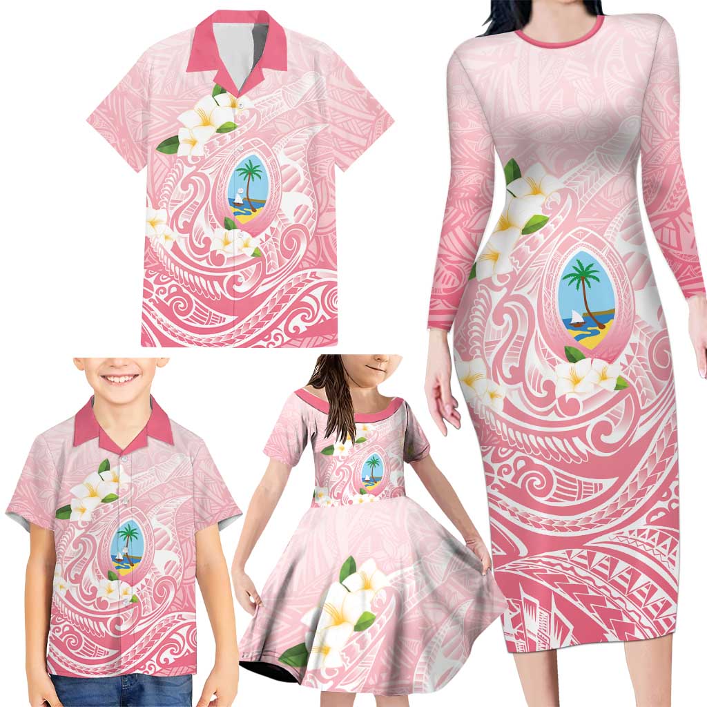 Guam Fishhook Mix Guasali Flowers Family Matching Long Sleeve Bodycon Dress and Hawaiian Shirt Dreaming Coral LT7 - Polynesian Pride