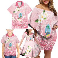 Guam Fishhook Mix Guasali Flowers Family Matching Off Shoulder Short Dress and Hawaiian Shirt Dreaming Coral LT7 - Polynesian Pride