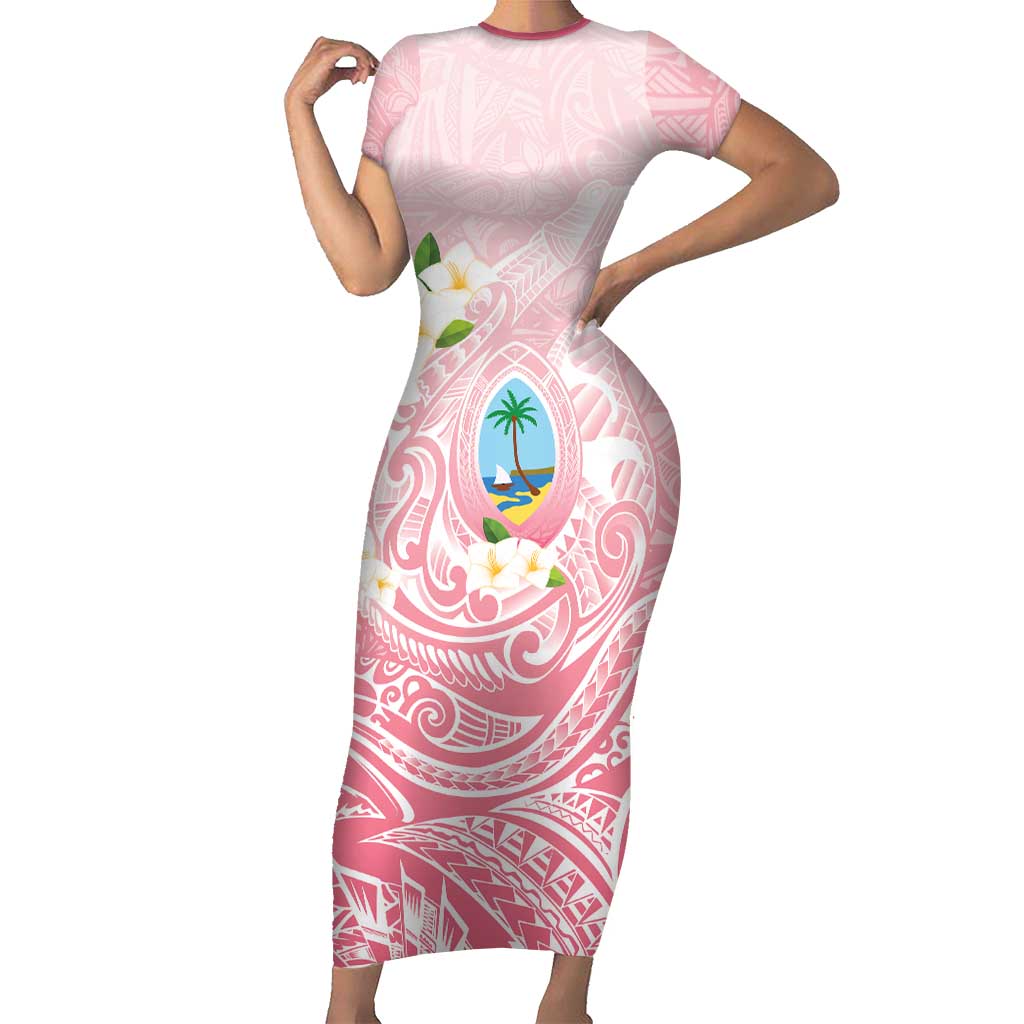 Guam Fishhook Mix Guasali Flowers Family Matching Short Sleeve Bodycon Dress and Hawaiian Shirt Dreaming Coral LT7 Mom's Dress Pink - Polynesian Pride