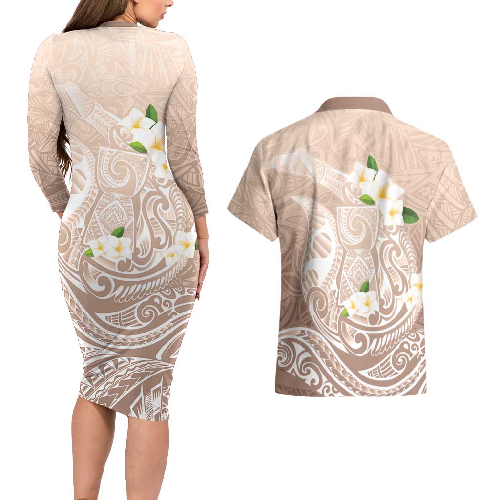 Guam Fishhook Mix Guasali Flowers Couples Matching Long Sleeve Bodycon Dress and Hawaiian Shirt Dreaming Hazel LT7 - Polynesian Pride