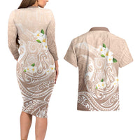 Guam Fishhook Mix Guasali Flowers Couples Matching Long Sleeve Bodycon Dress and Hawaiian Shirt Dreaming Hazel LT7 - Polynesian Pride