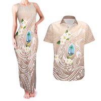 Guam Fishhook Mix Guasali Flowers Couples Matching Tank Maxi Dress and Hawaiian Shirt Dreaming Hazel LT7 Beige - Polynesian Pride