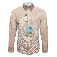 Guam Fishhook Mix Guasali Flowers Family Matching Off Shoulder Maxi Dress and Hawaiian Shirt Dreaming Hazel LT7 Dad's Shirt - Long Sleeve Beige - Polynesian Pride
