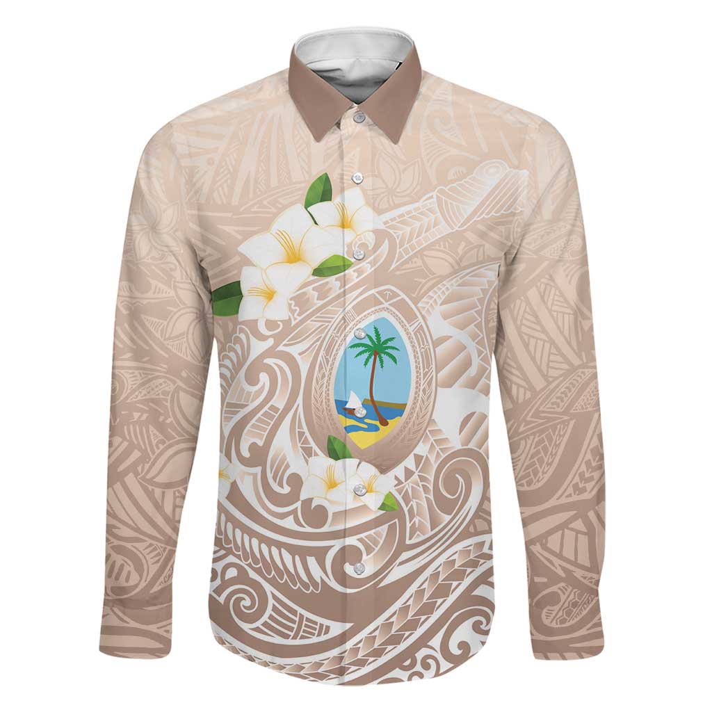 Guam Fishhook Mix Guasali Flowers Family Matching Off Shoulder Short Dress and Hawaiian Shirt Dreaming Hazel LT7 Dad's Shirt - Long Sleeve Beige - Polynesian Pride