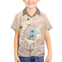 Guam Fishhook Mix Guasali Flowers Family Matching Off Shoulder Short Dress and Hawaiian Shirt Dreaming Hazel LT7 Son's Shirt Beige - Polynesian Pride