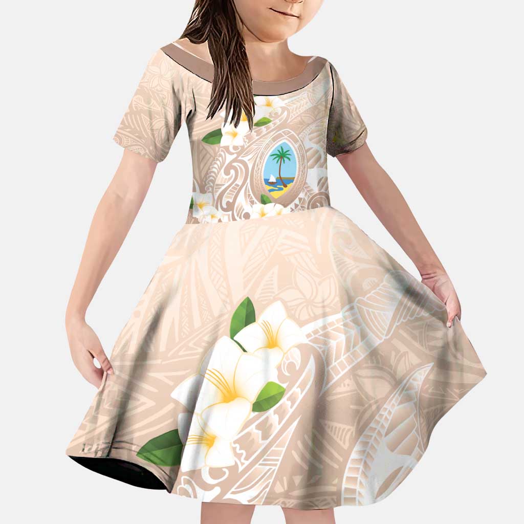 Guam Fishhook Mix Guasali Flowers Family Matching Puletasi and Hawaiian Shirt Dreaming Hazel LT7 Daughter's Dress Beige - Polynesian Pride