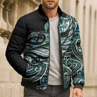 Maori Matariki - Manaia Bomber Puffer Jacket Emerald Paua Shell