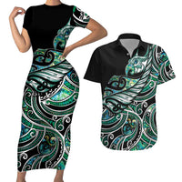 Maori Matariki - Manaia Couples Matching Short Sleeve Bodycon Dress and Hawaiian Shirt Emerald Paua Shell