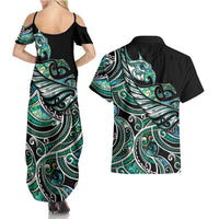 Maori Matariki - Manaia Couples Matching Summer Maxi Dress and Hawaiian Shirt Emerald Paua Shell