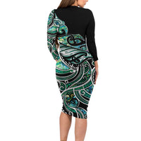 Maori Matariki - Manaia Family Matching Long Sleeve Bodycon Dress and Hawaiian Shirt Emerald Paua Shell LT7 - Polynesian Pride