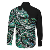 Maori Matariki - Manaia Family Matching Off The Shoulder Long Sleeve Dress and Hawaiian Shirt Emerald Paua Shell LT7 - Polynesian Pride