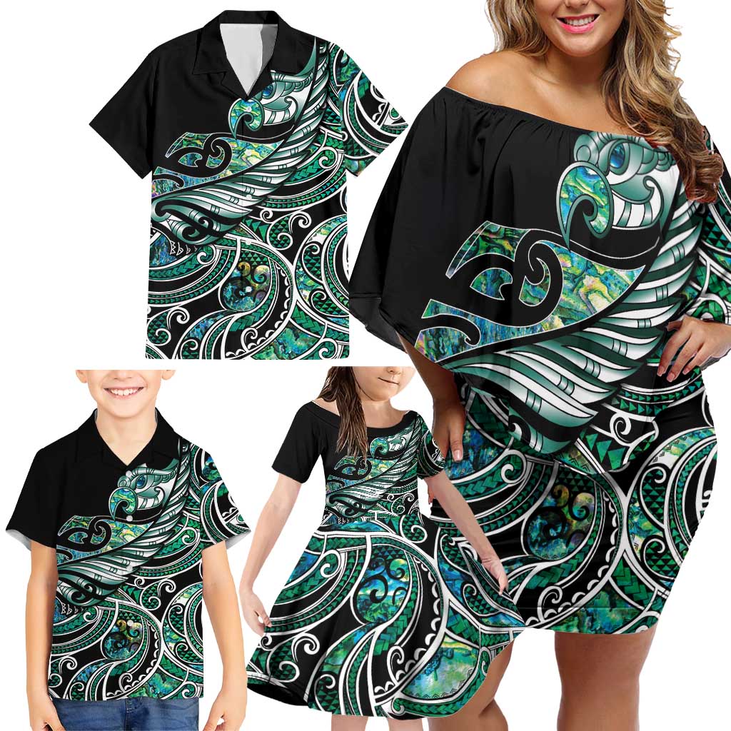Maori Matariki - Manaia Family Matching Off Shoulder Short Dress and Hawaiian Shirt Emerald Paua Shell LT7 - Polynesian Pride