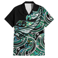 Maori Matariki - Manaia Family Matching Off Shoulder Short Dress and Hawaiian Shirt Emerald Paua Shell LT7 Dad's Shirt - Short Sleeve Green - Polynesian Pride