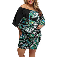 Maori Matariki - Manaia Family Matching Off Shoulder Short Dress and Hawaiian Shirt Emerald Paua Shell LT7 Mom's Dress Green - Polynesian Pride