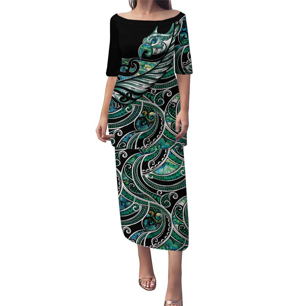 Maori Matariki - Manaia Family Matching Puletasi and Hawaiian Shirt Emerald Paua Shell