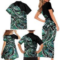 Maori Matariki - Manaia Family Matching Short Sleeve Bodycon Dress and Hawaiian Shirt Emerald Paua Shell LT7 - Polynesian Pride