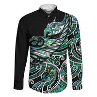 Maori Matariki - Manaia Family Matching Short Sleeve Bodycon Dress and Hawaiian Shirt Emerald Paua Shell LT7 Dad's Shirt - Long Sleeve Green - Polynesian Pride