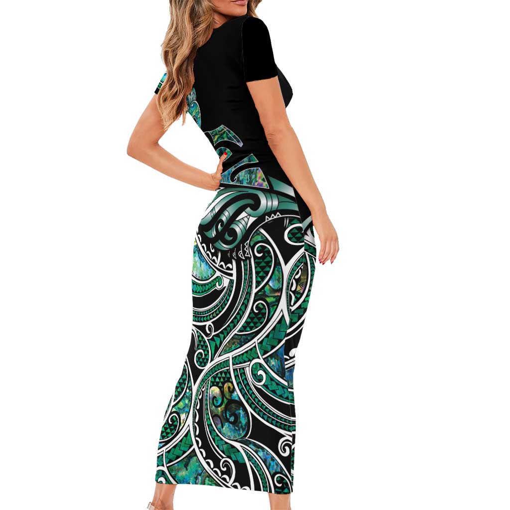 Maori Matariki - Manaia Family Matching Short Sleeve Bodycon Dress and Hawaiian Shirt Emerald Paua Shell LT7 - Polynesian Pride