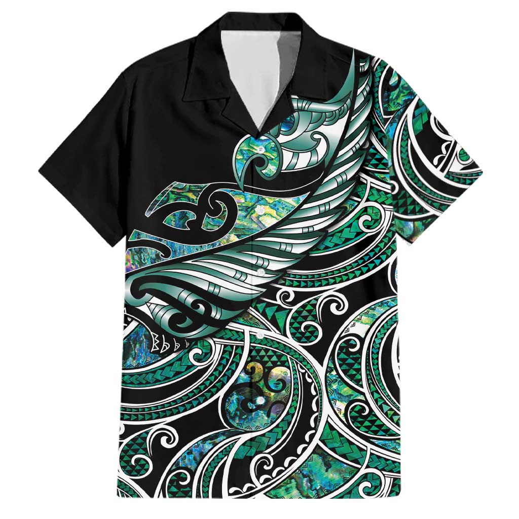 Maori Matariki - Manaia Family Matching Tank Maxi Dress and Hawaiian Shirt Emerald Paua Shell LT7 Dad's Shirt - Short Sleeve Green - Polynesian Pride
