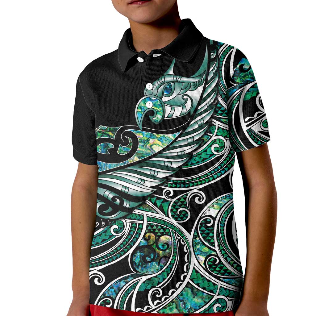 Maori Matariki - Manaia Kid Polo Shirt Emerald Paua Shell