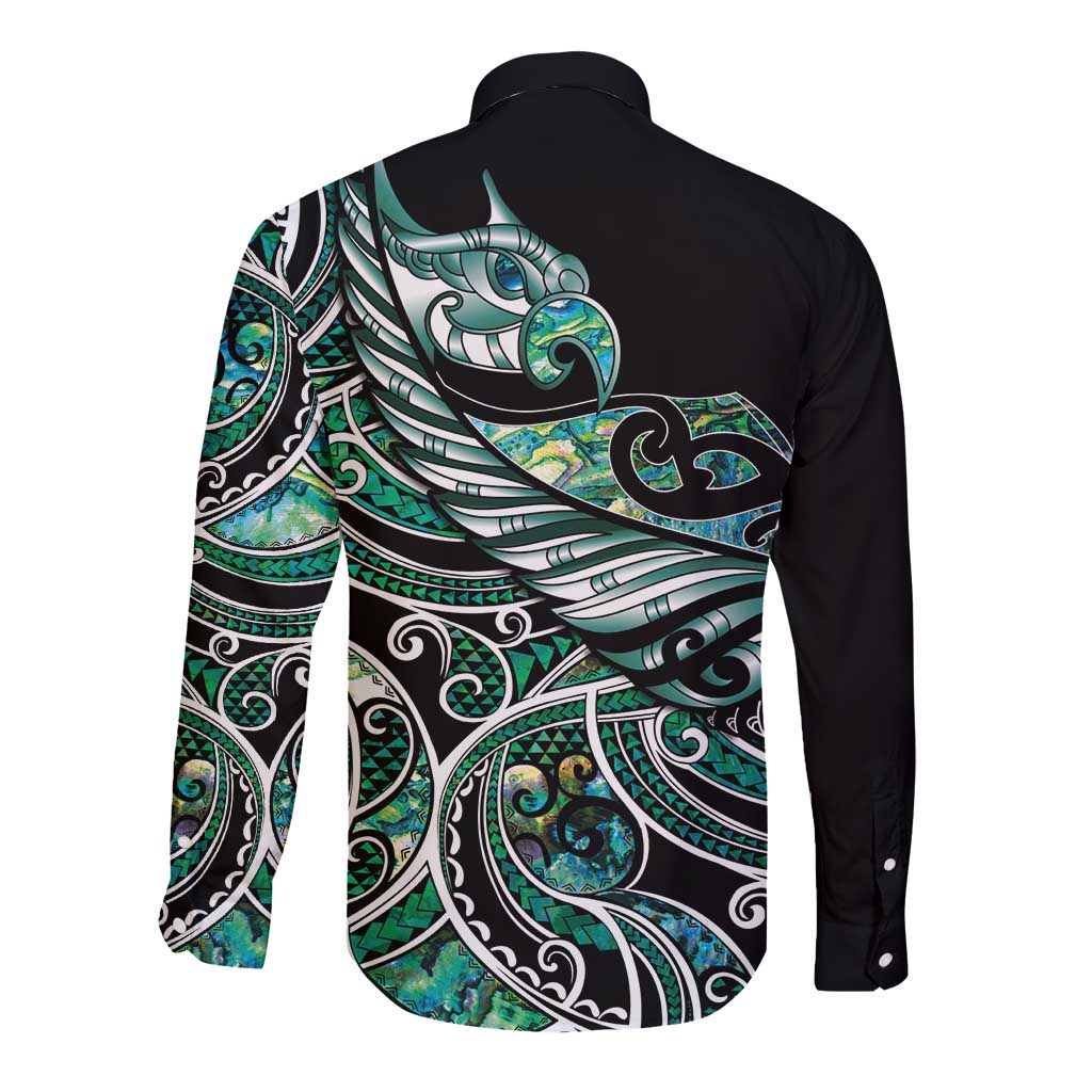 Maori Matariki - Manaia Long Sleeve Button Shirt Emerald Paua Shell