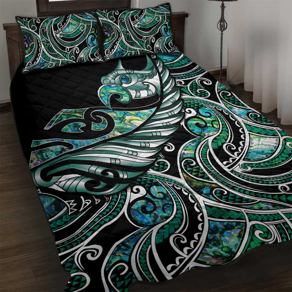 Maori Matariki - Manaia Quilt Bed Set Emerald Paua Shell
