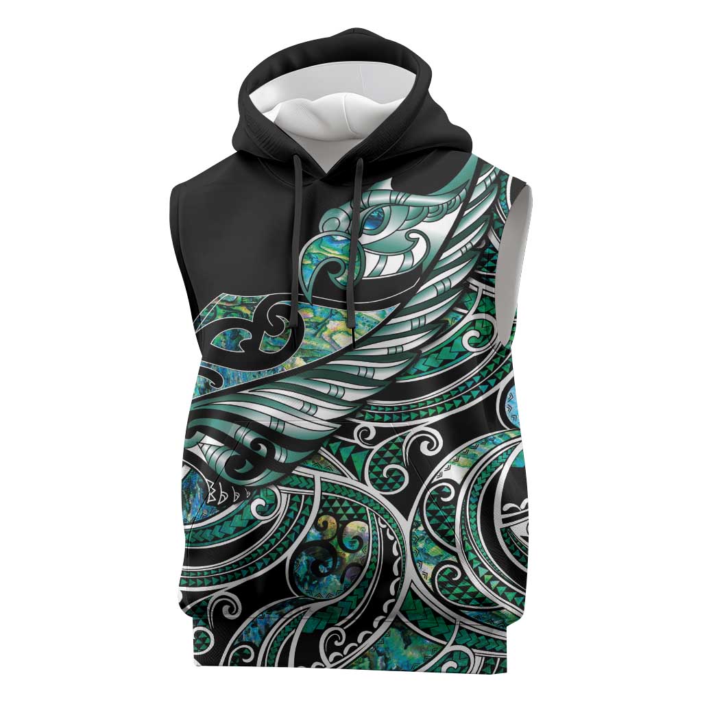 Maori Matariki - Manaia Sleeveless Hoodie Emerald Paua Shell