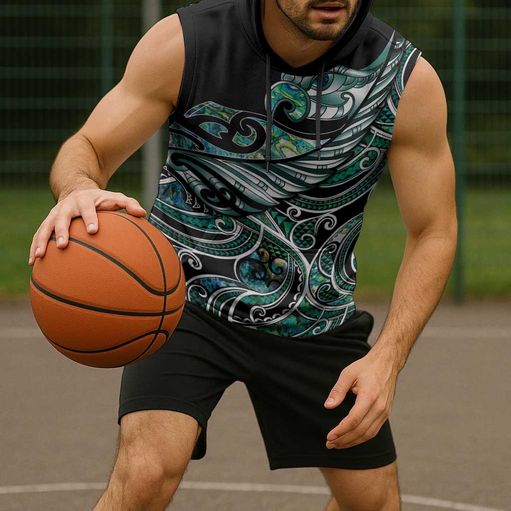Maori Matariki - Manaia Sleeveless Hoodie Emerald Paua Shell