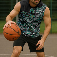 Maori Matariki - Manaia Sleeveless Hoodie Emerald Paua Shell