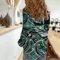Maori Matariki - Manaia Women Casual Shirt Emerald Paua Shell