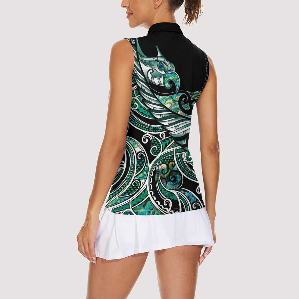 Maori Matariki - Manaia Women Sleeveless Polo Shirt Emerald Paua Shell