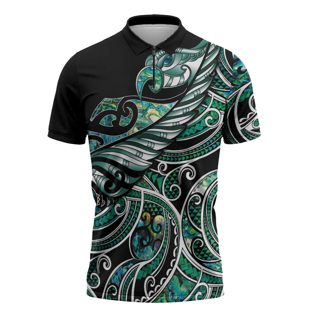 Maori Matariki - Manaia Zipper Polo Shirt Emerald Paua Shell LT7 Green - Polynesian Pride