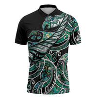 Maori Matariki - Manaia Zipper Polo Shirt Emerald Paua Shell LT7 Green - Polynesian Pride