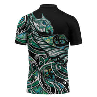 Maori Matariki - Manaia Zipper Polo Shirt Emerald Paua Shell LT7 - Polynesian Pride