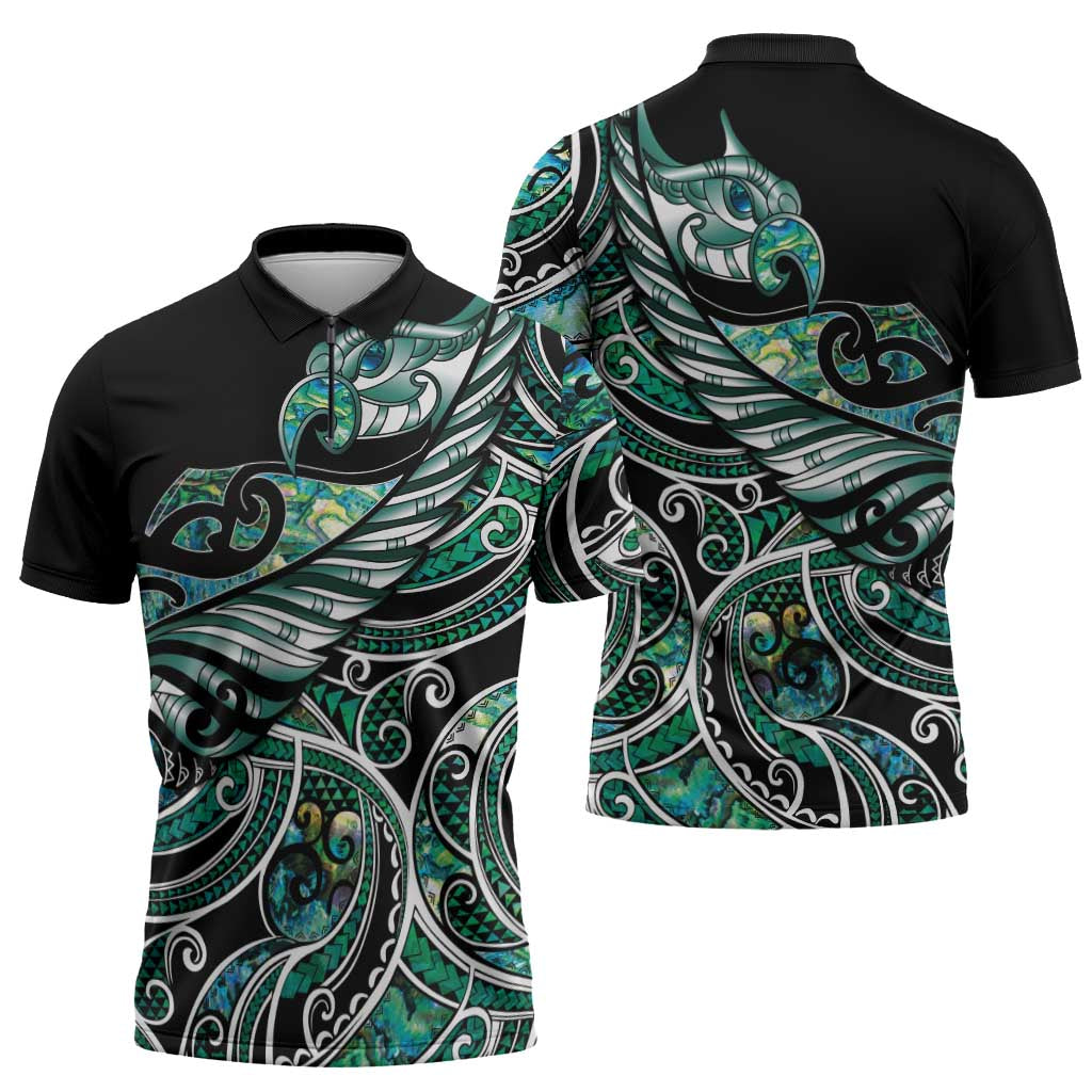 Maori Matariki - Manaia Zipper Polo Shirt Emerald Paua Shell LT7 - Polynesian Pride