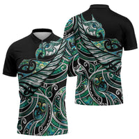 Maori Matariki - Manaia Zipper Polo Shirt Emerald Paua Shell LT7 - Polynesian Pride