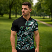 Maori Matariki - Manaia Zipper Polo Shirt Emerald Paua Shell LT7 - Polynesian Pride