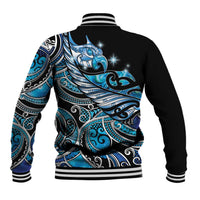 Maori Matariki - Manaia Baseball Jacket Galaxy Blue Paua Shell