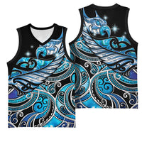 Maori Matariki - Manaia Basketball Jersey Galaxy Blue Paua Shell
